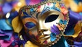 Colorful masks adorn faces at vibrant Mardi Gras generated by AI