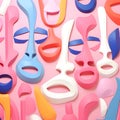 Colorful masks seamless pattern on pink background. 3d illustration