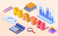 Colorful math concept with school objects. Vector illustration Royalty Free Stock Photo