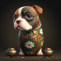 Colorful matrioshka dolls, amstaff dog. Generative AI