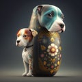 Colorful matrioshka dolls, amstaff dog. Generative AI