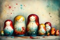 Colorful Matryoshka Dolls Family Background