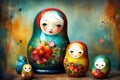 Colorful Matryoshka Dolls Family