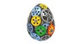 Colorful mechanical Easter egg made of interlocking gears and cogs in a circular arrangement on white background Royalty Free Stock Photo