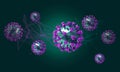 Colorful medical illustration of the COVID-19 virus.