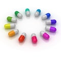 Colorful medical pills 3d concept