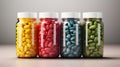 Colorful Medicine Bottles with Pills Royalty Free Stock Photo