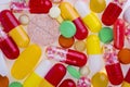 Colorful medicine pills and tablets background