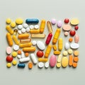 Colorful medicine pills and tablets in white background Royalty Free Stock Photo