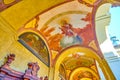 Medieval frescoes on the ceilings of the gallery of the cloister of Loreta of Prague, Czechia Royalty Free Stock Photo