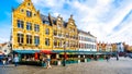 The colorful medieval houses with Step Gables lining the central Markt Market Square in the heart of Bruges, Belgium Royalty Free Stock Photo