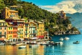 Colorful mediterranean houses with spectacular harbor, Portofino, Liguria, Italy, Europe Royalty Free Stock Photo