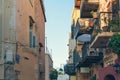 Authentic narrow colorful mediterranean street in the Chania town at the dusk. Island of Crete, Greece Royalty Free Stock Photo