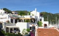 Colorful Mediterrannean street in Marmaris Town, white houses of Marmaris