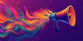 Colorful megaphone with vibrant sound waves representing communication and creativity