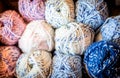 Colorful melange yarn balls on a shelf in a retail store Royalty Free Stock Photo