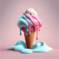 Colorful melting ice cream cone