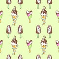 Colorful melting ice cream seamless pattern background