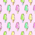 Colorful melting ice cream seamless pattern background