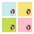 Colorful memo paper with cute hawaiian girls on colorful background