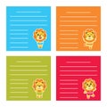 Colorful memo paper with cute lion boys on colorful background cartoon illustration for kid memo paper