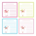 Colorful memo paper with cute sheep girls on colorful frame vector cartoon illustration for kid memo paper set