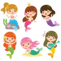 Colorful mermaid clipart set