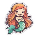 Colorful Mermaid Sticker Graphic with White Border Outline .