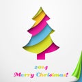 Colorful Merry Christmas greeting card with tree.