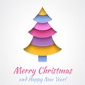 Colorful Merry Christmas greeting card with tree.