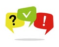 Colorful message box with question mark, exclamation point and check mark.