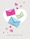 Colorful message envelopes on white texture background, love greeting card design.