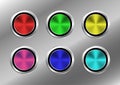 Colorful metal buttons. Abstract technology circle button template with metal texture Royalty Free Stock Photo