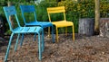 Colorful Metal Chairs in Riverfront Park Royalty Free Stock Photo