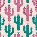 Colorful Mexican cacti hand drawn vector illustration. Cute cactus ethnic seamless pattern for fabric.