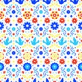 Colorful mexican flowers, leaves and birds on white background. Traditional seamless pattern for fiesta party. Floral Royalty Free Stock Photo
