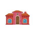 Colorful Mexican house, Mexico city facade cartoon vector Illustration