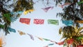 Colorful mexican perforated papel picado banner, festival colourful paper garland. Multi colored hispanic folk carved tissue flags