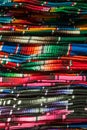 Colorful Mexican serapes hang in row Royalty Free Stock Photo