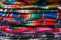 Colorful Mexican serapes hang in row Royalty Free Stock Photo