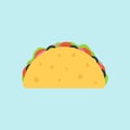 colorful mexican taco symbol. Cartoon flat tacos icon for fast food restaurant or cafe menu, advertisement, banners, stickers, Royalty Free Stock Photo
