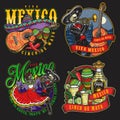 Colorful Mexico round stickers set