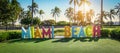 Colorful Miami beach sign at sunset, Miami, Florida. Royalty Free Stock Photo