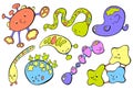 Colorful microbe characters vector illustration on white background. Monsters or aliens characters
