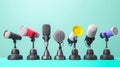 Colorful microphones press conference pastel background Royalty Free Stock Photo