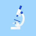 Colorful microscope side view vector flat illustration. Modern medical instrument or equipment for laboratory research