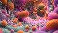 Colorful Microscopic View of Cells and Viruses in a Biological Environment