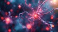 Neural Network: Close-up of Neuron with Glowing Synapses and Molecular Connections Royalty Free Stock Photo