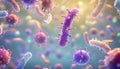 Colorful Microscopic World A Vibrant Depiction of Bacteria, Viruses, and Pathogens in Motion. Royalty Free Stock Photo