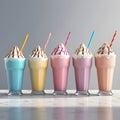 Colorful milkshakes on the counter